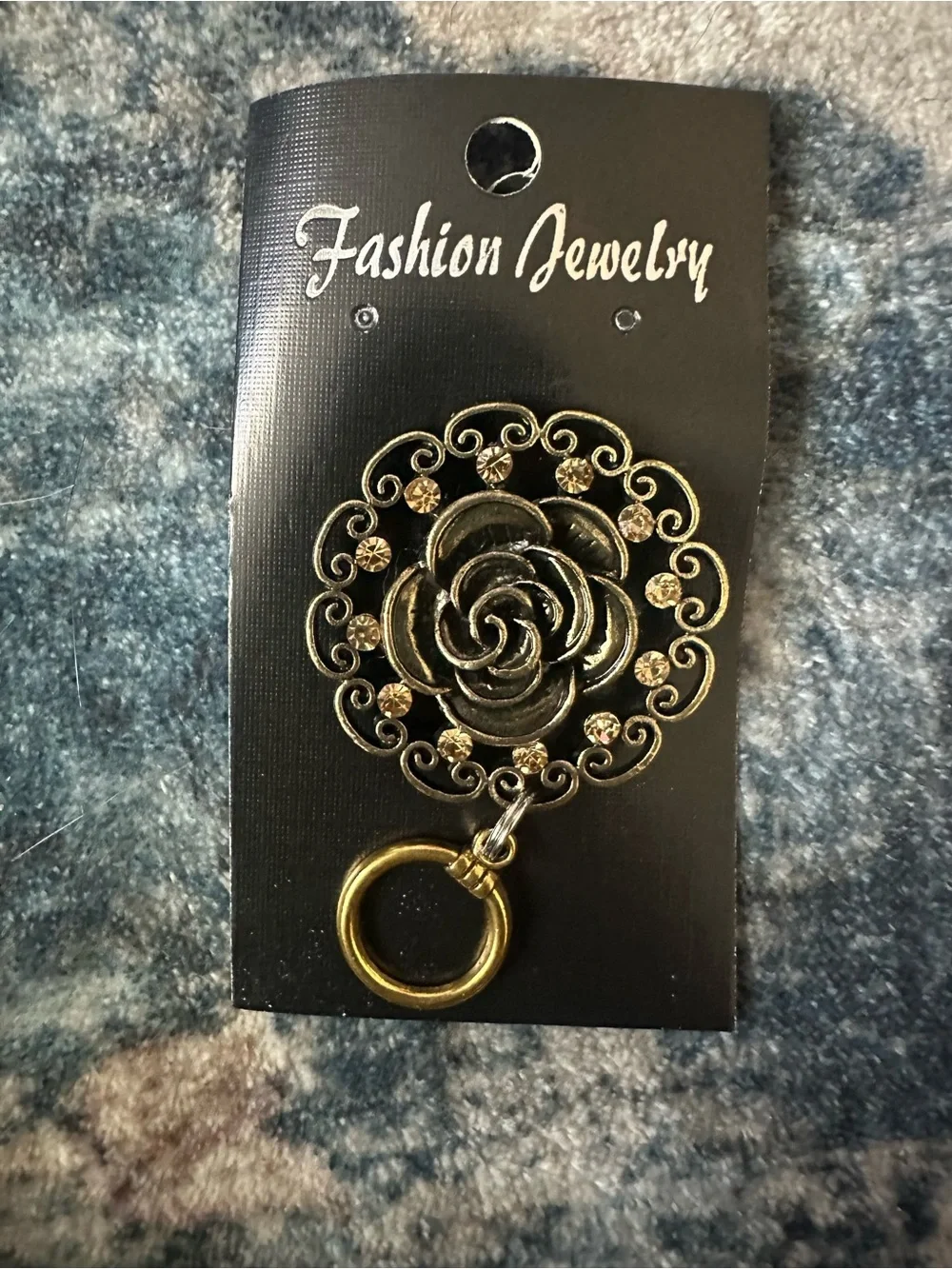 Magnetic Badge Holder Fashion Jewelry Gold-one Floral Brooch,Crystal Accents